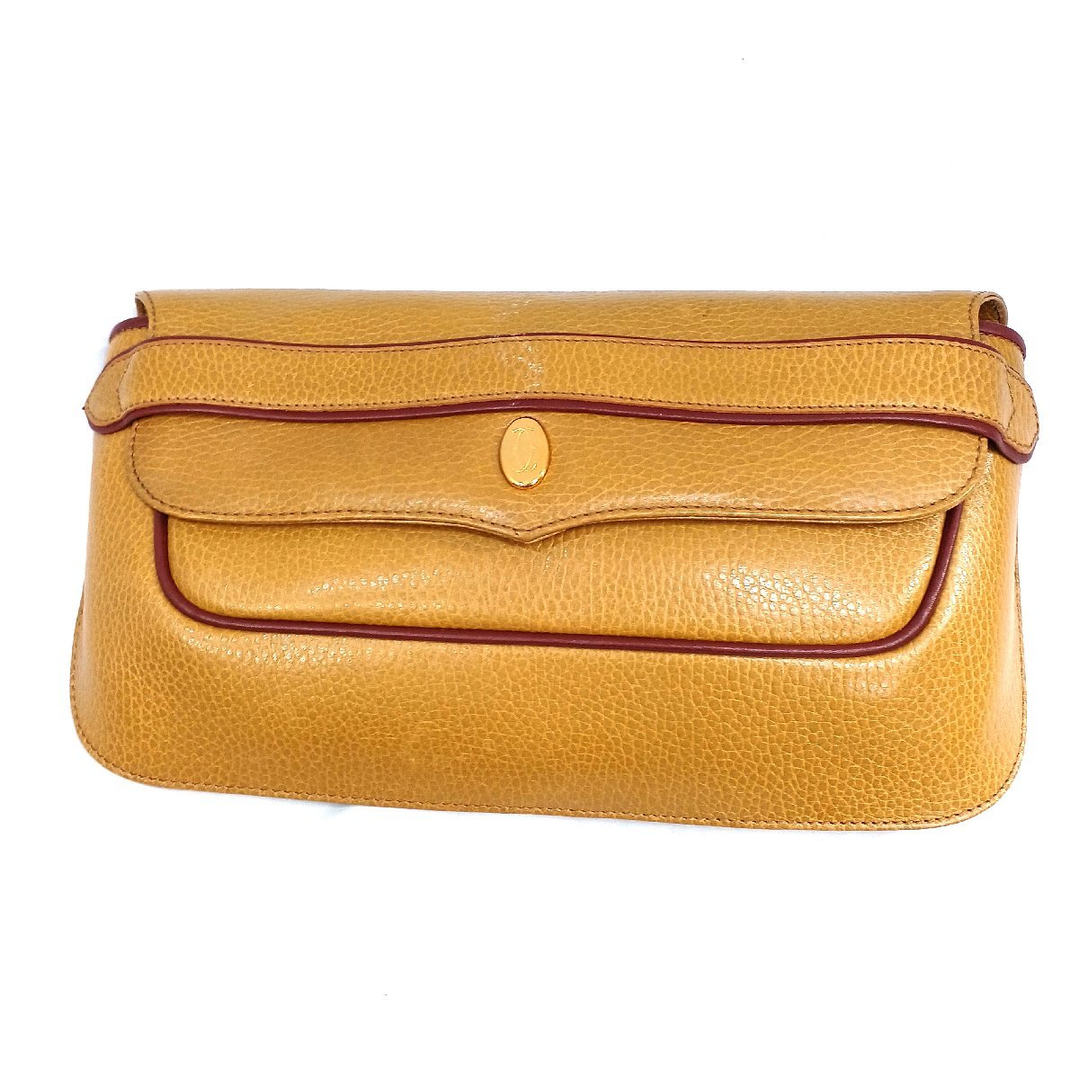 人気定番，お得 1円 新品同様品 Cartier カルティエ マストライン カーフレザー ボルドー がま口 2つ折り財布 