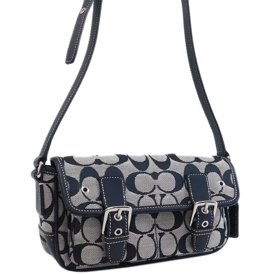 1円 ■ 極美品 コーチ ショルダーバッグ 6844 グレー系 キャンバス×レザー シグネチャー COACH ■E.Bmm.Gt-6