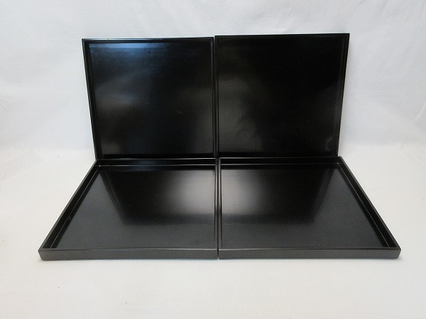 I04377 【 懐石道具 木製黑真塗 四方膳 4客揃 平膳 箱無 】