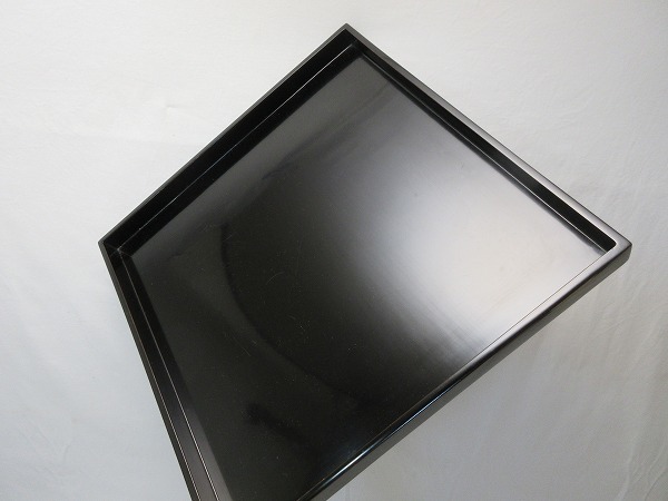 I04377 【 懐石道具 木製黑真塗 四方膳 4客揃 平膳 箱無 】 検) 煎茶