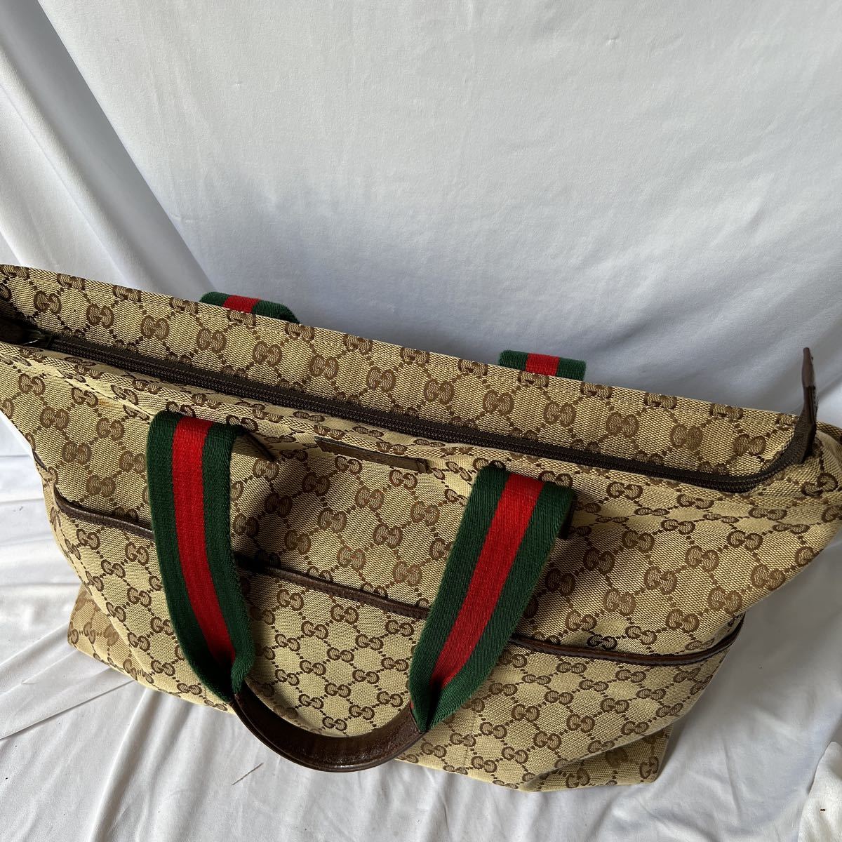 ▽【1円スタート】GUCCI マザーズバッグ（ベージュGG柄×ダーク 