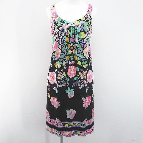 LEONARDレオナール　ノースリーブ　膝丈ワンピース　花柄ワンピース　L レオナール LEONARD 花柄 フラワー ノースリーブ 膝丈 フレア
