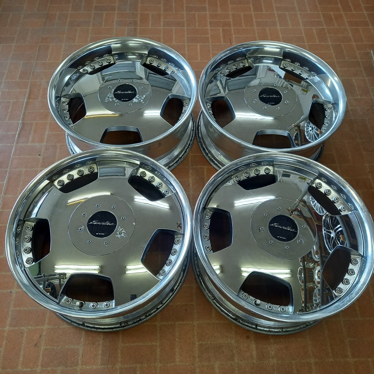 深リム WORK EUROLINE メッキ 19インチ 8J+32(実測) 6H-139.7 中古 