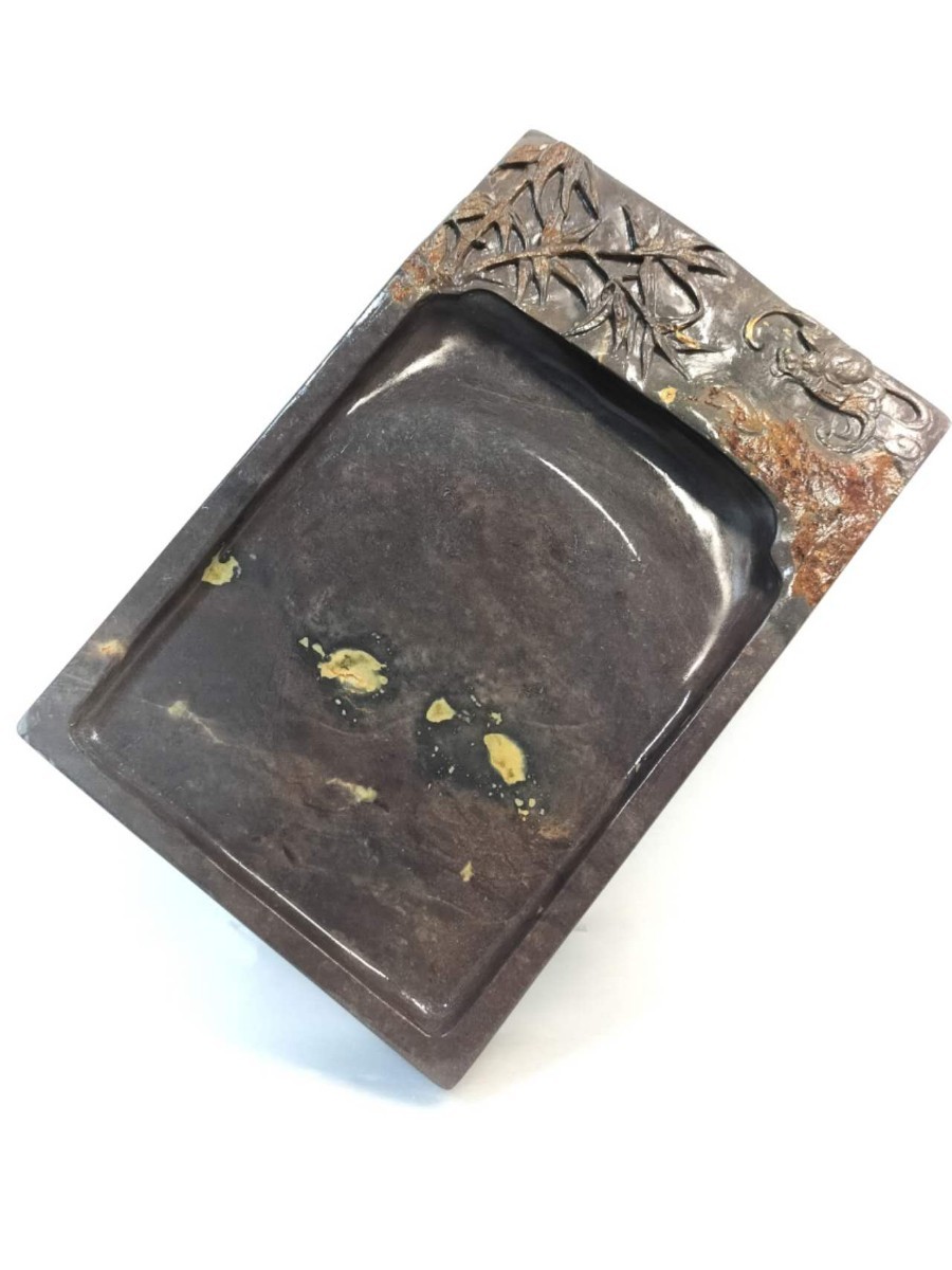 FC143端渓硯・老坑水巌・板硯・金綫・氷裂紋・金暈・翡翠・蕉葉白・天 