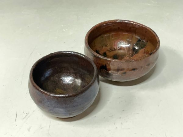 Cs1589『日本民藝古陶磁研究家様より委託』江戸時代　江戸時代　古瀬戸　盃　二点　酒盃ぐい呑　日本古陶磁古民藝酒器骨董時代物