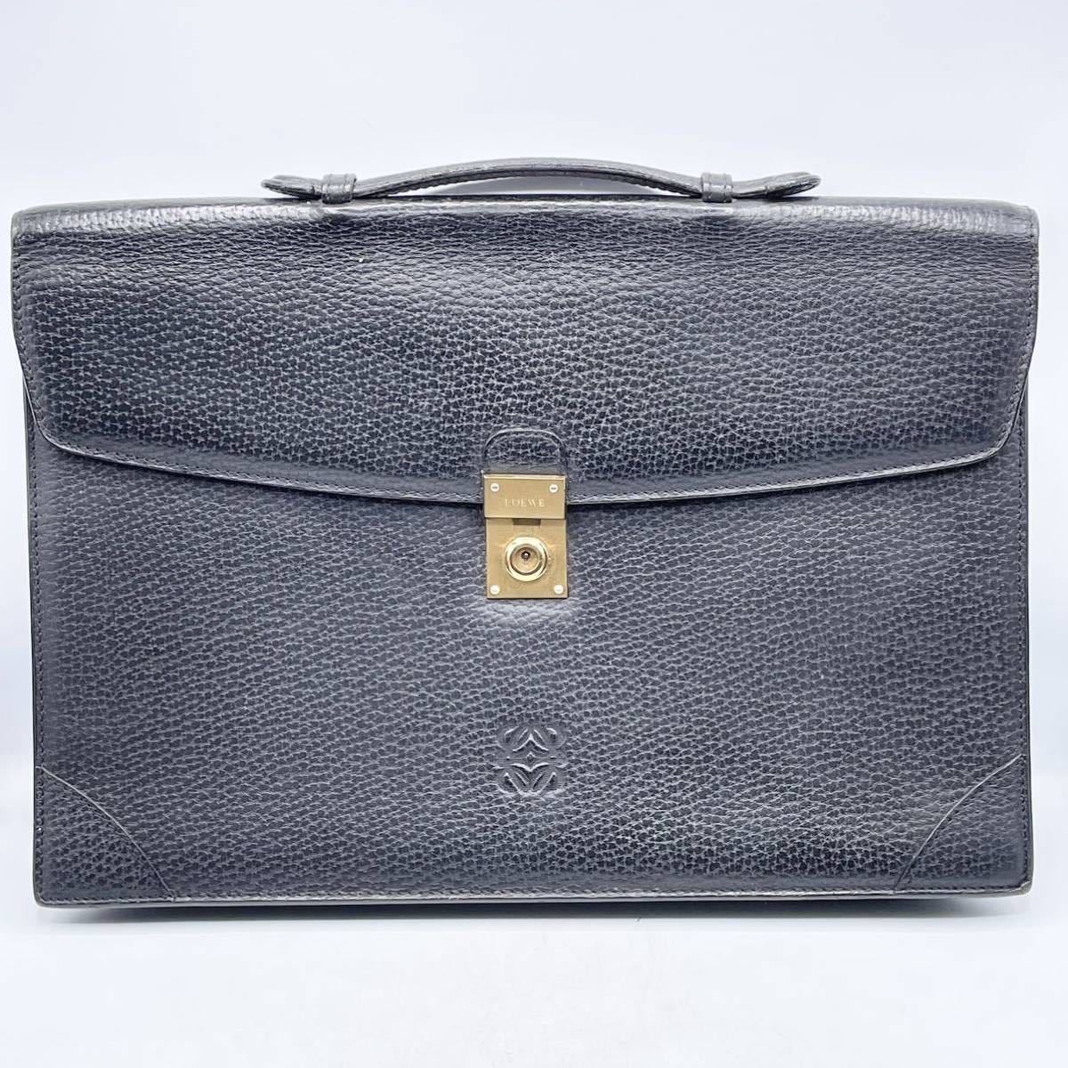 メンズ 【LOEWE】ビジネスバッグ アナグラム型押し ゴールド金具 