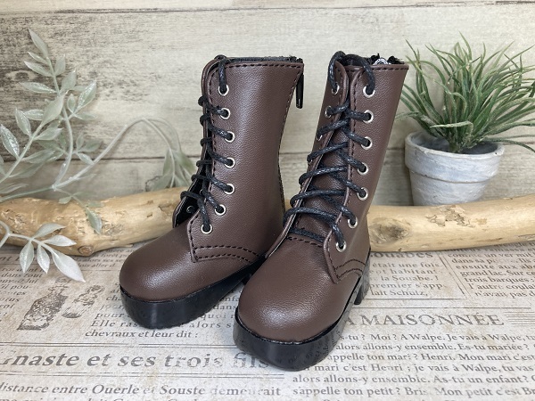 ●編み上げミドルブーツ*ブラウン*MSD/MDD/オビツ50共通サイズ（ドール靴の内寸：縦 約6.5cm 横 約3.0cm）●