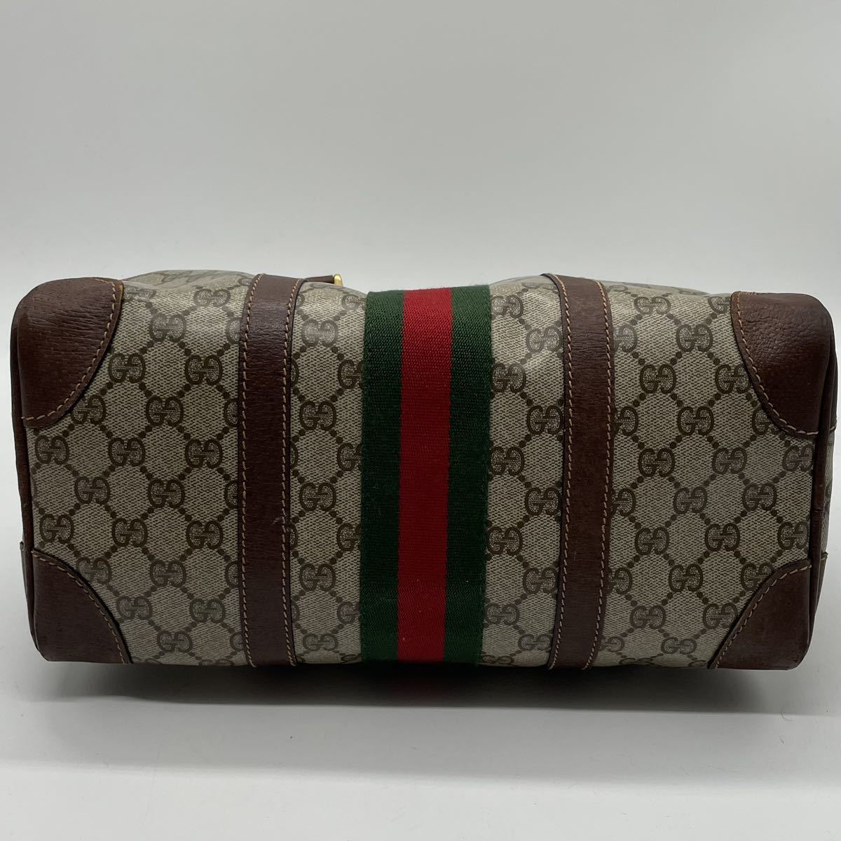 高級』GUCCI ミニボストンバッグ PVC×レザー GG柄 シェリーライン 