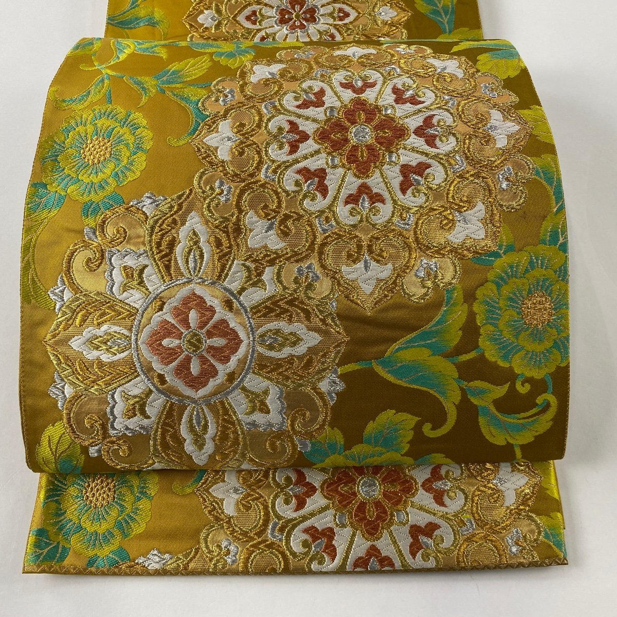 袋帯 美品 秀品 本金箔 錦華紋裂 金糸 箔 金色 六通 正絹 【中古