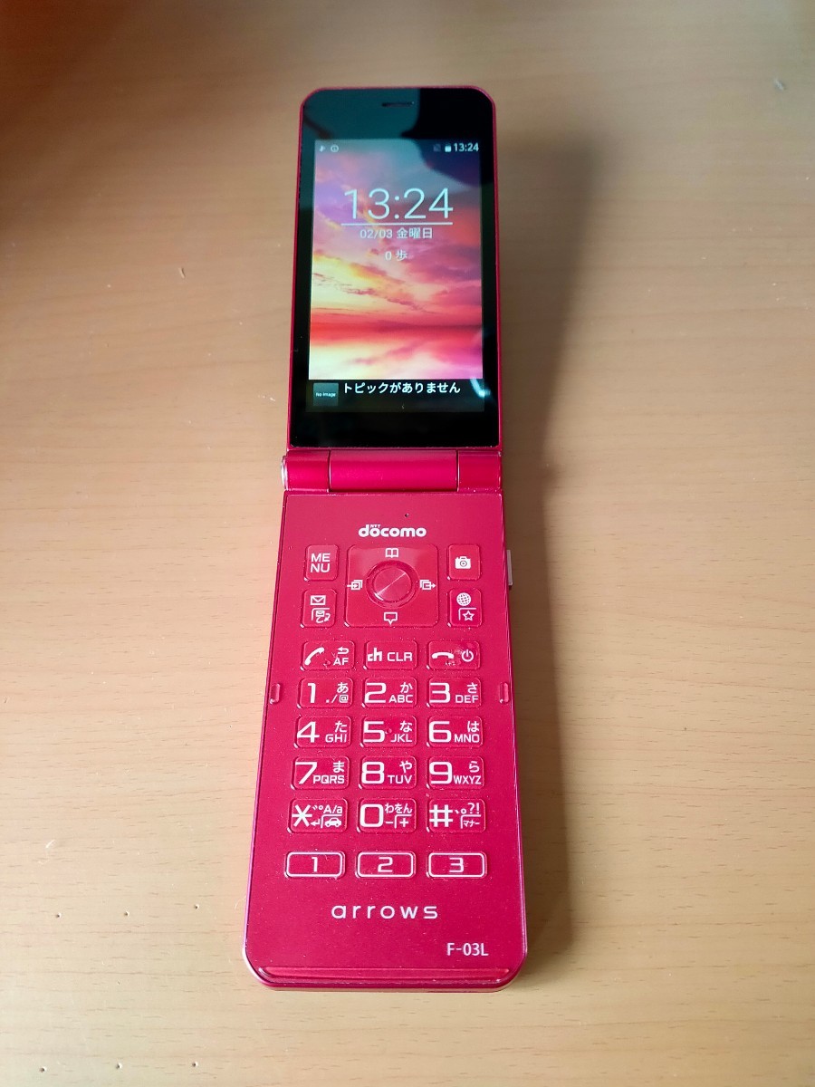 docomo 【SIMロックなし】F-03L arrowsケータイ レッド 小キズあり