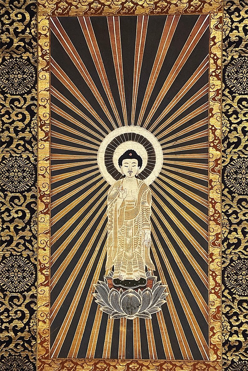 K0681 江戸時代 肉筆 絹本 本願寺達如 授与 金泥 方便法身尊形 阿弥陀