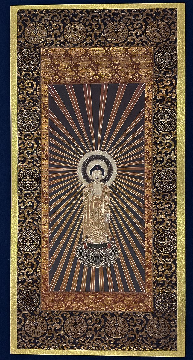 K0681 江戸時代 肉筆 絹本 本願寺達如 授与 金泥 方便法身尊形 阿弥陀