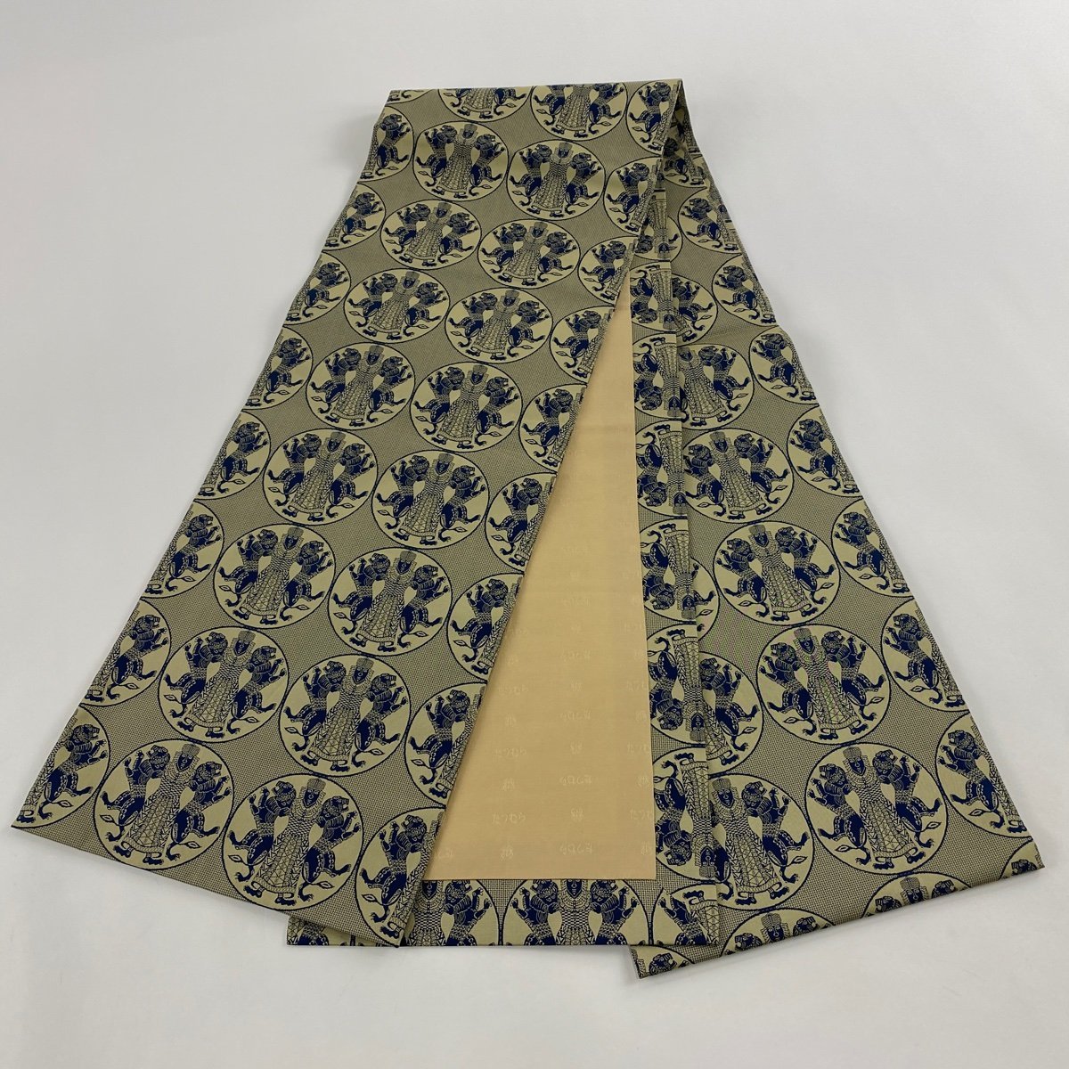 開き名古屋帯 美品 逸品 龍村美術織物 獅子とり王子 ベージュ