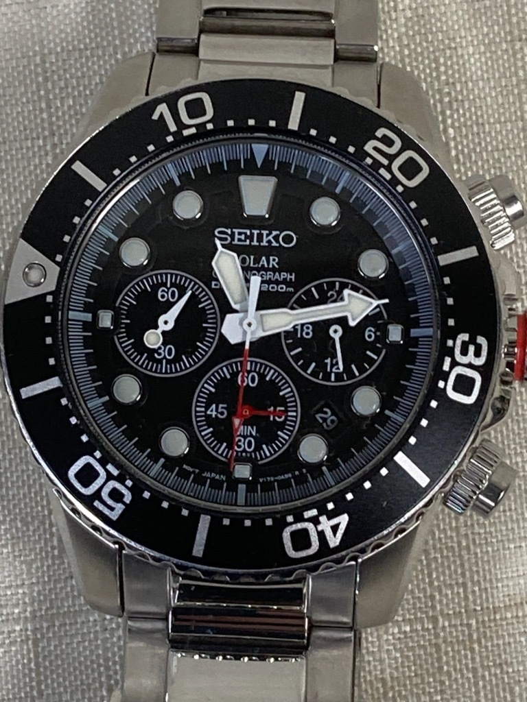SEIKO セイコー ダイバーズ クロノグラフ ソーラー腕時計 V175-0AD0 