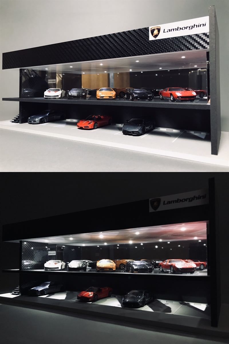ミニカー専用ジオラマ：1/64 カーディーラーⅢ（光沢カーボン）／最大 