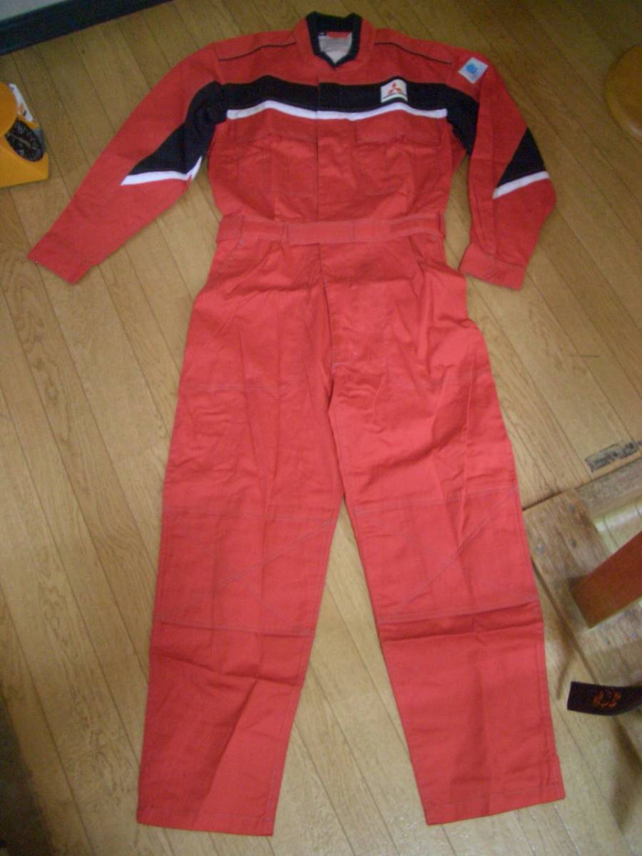 新品*MITSUBISHI MOTORS*メンズ作業服つなぎ*オールインワン*赤レッド