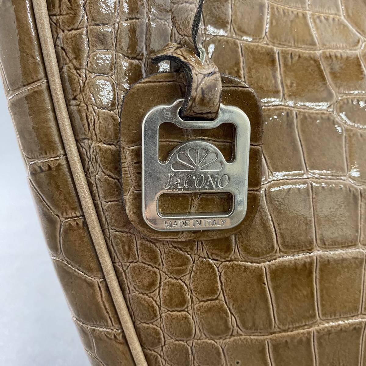 Af14《美品》イタリア製 JACONO ヤコノ クロコ型押し ハンドバッグ 