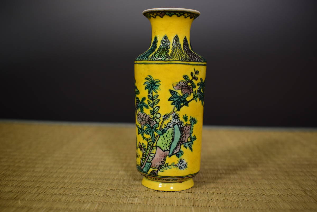 中国美術 東南窯製 粉彩 山水図瓶 色絵 花瓶 花入 唐物 検） 景徳鎮