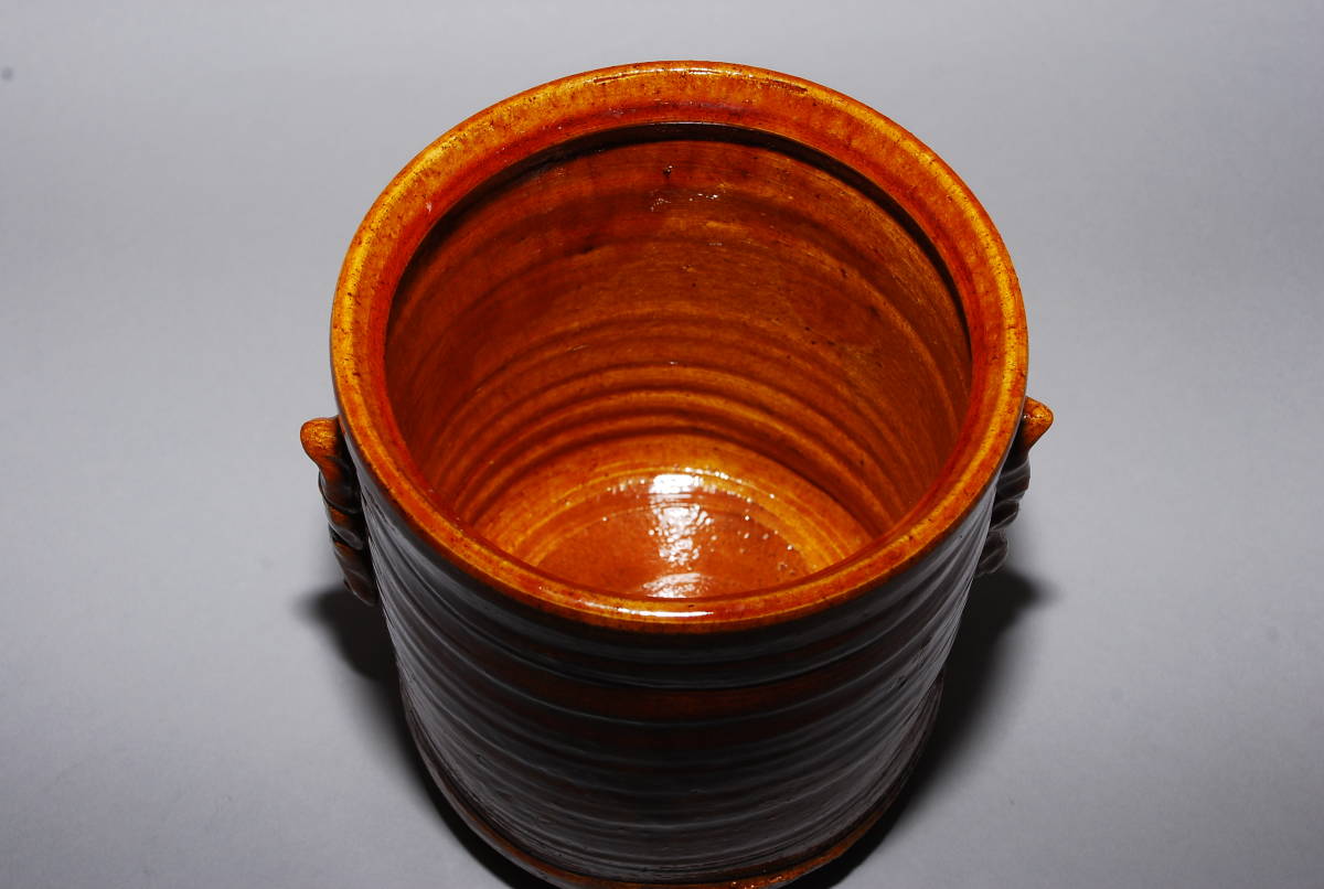 大樋焼 大樋長楽 造 水指 飴釉 双耳 共箱 茶道具 本物保証