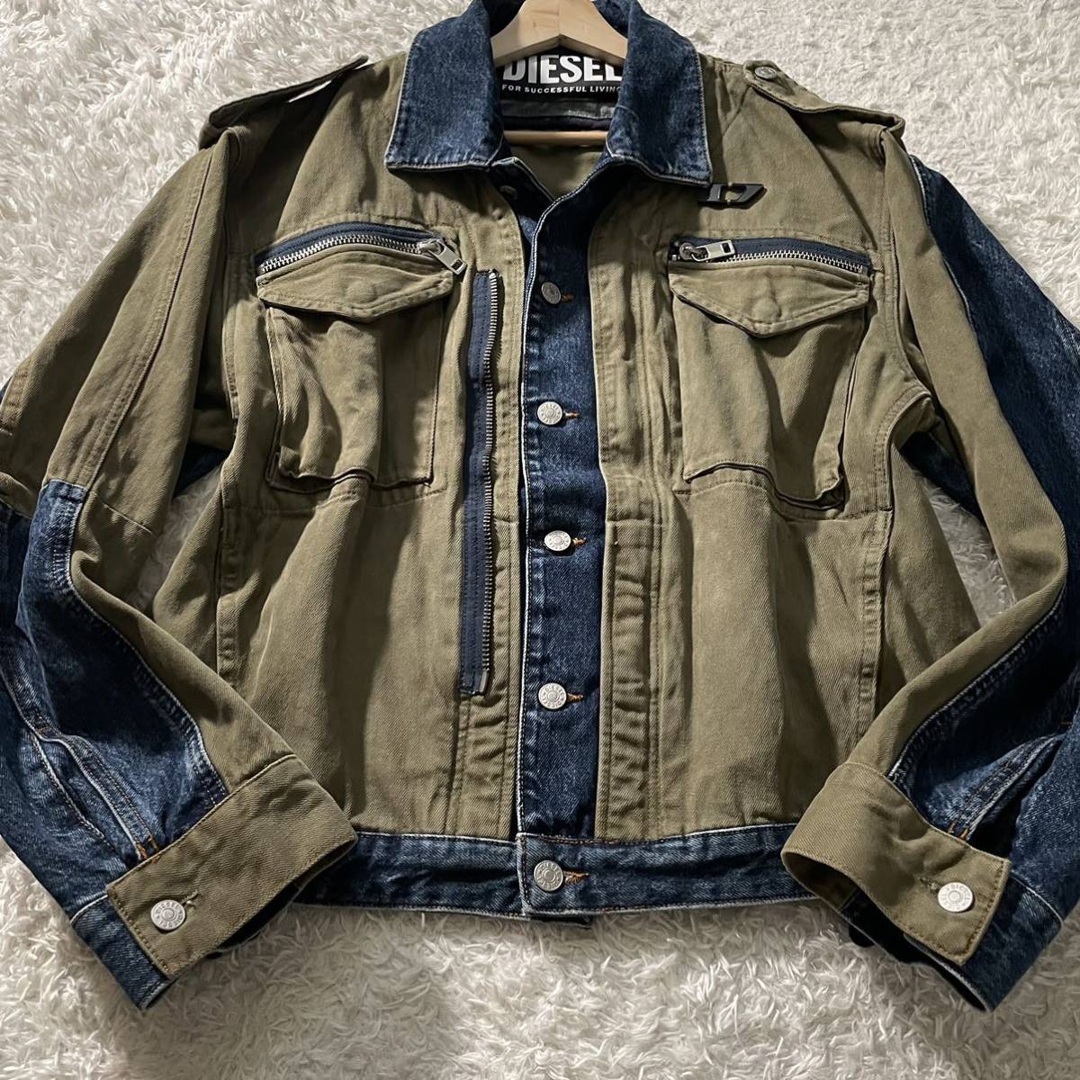 diesel ミリタリー　デニム切替　ジャケット　Gジャン XL相当○ディーゼル DIESEL 切替デニムジャケット Gジージャン