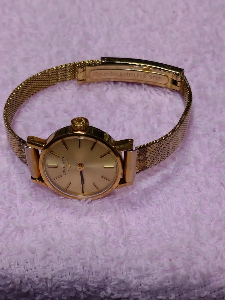 1円 稼働 良品 ロンジン 手巻き 805 6189 スクエア ゴールド文字盤