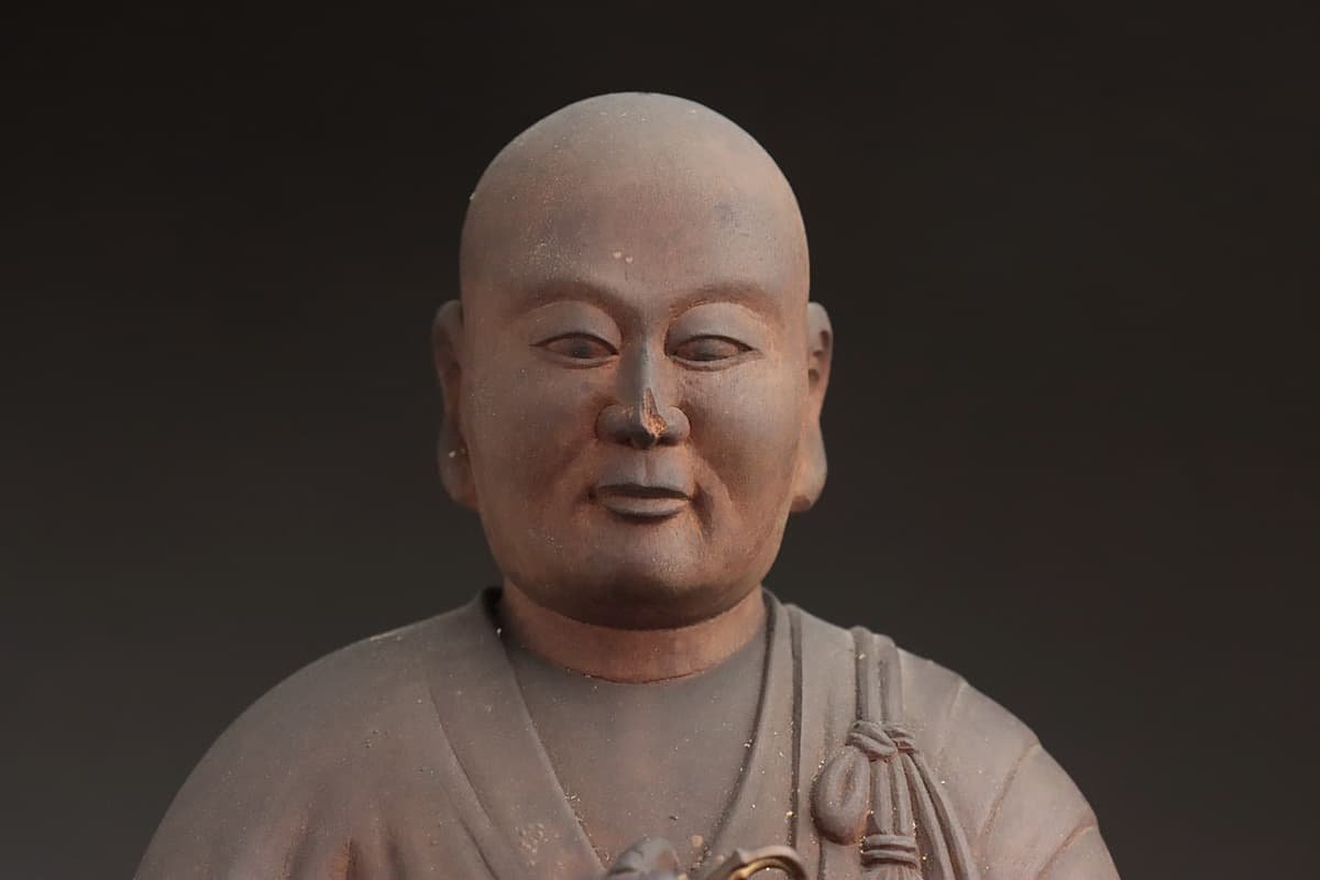 EL029 時代 仏教美術 漆書銘 寄木造 弘法大師 空海 全高20.5cm/仏高