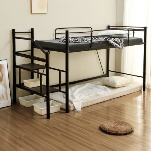 ロフトベッド 片側手すり付き 収納付き パイプベッド シングルベッド