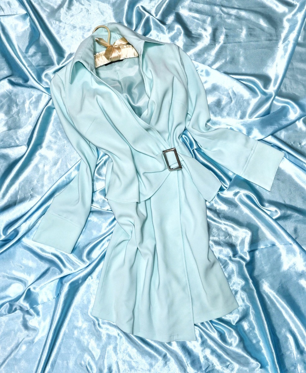 ☆ボディコン コート カシュクール ライトブルー 魅惑シルエット 女  