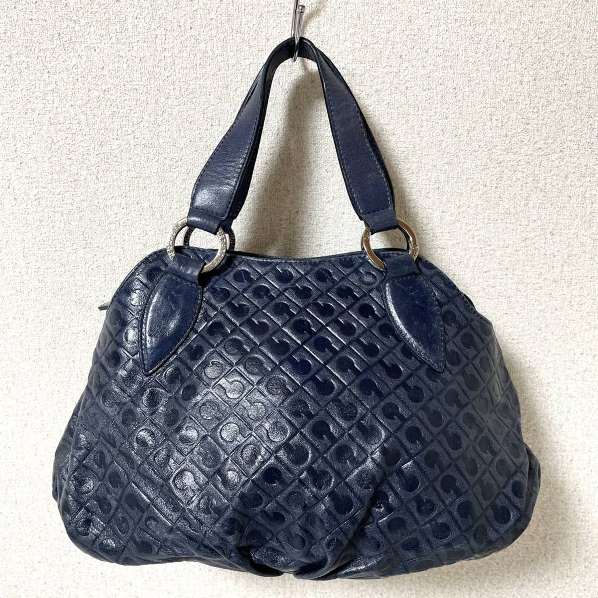 GHERARDINI ゲラルディーニ レザーハンドバッグ ロゴマーク ブルー 
