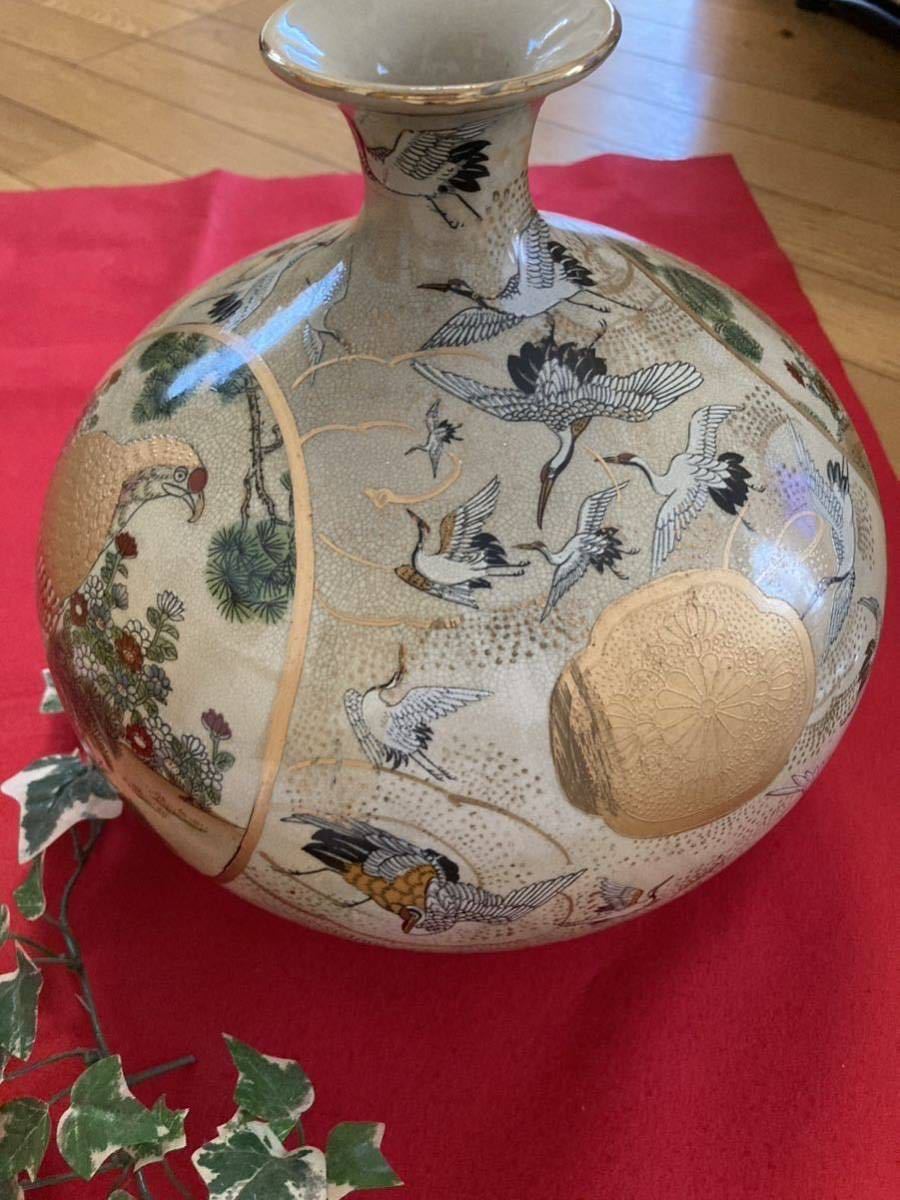 薩摩焼 豪華！ 金襴手 武士図 蓋付飾り壺 沈香壺 花双耳 獅子