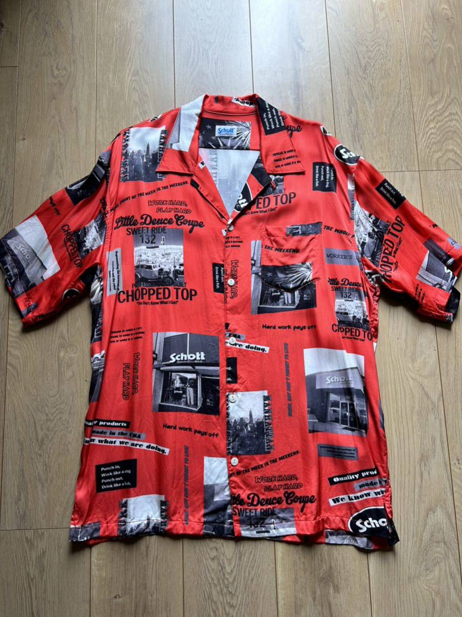 schott ハワイアンシャツ NYプリント赤☆美品☆