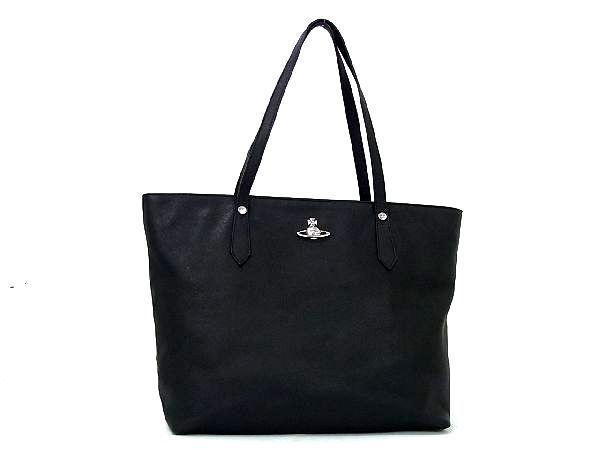 1円 ■美品■ Vivienne Westwood ヴィヴィアンウエストウッド オーブ レザー トートバッグ ショルダー 肩掛け ブラック系 BD9490