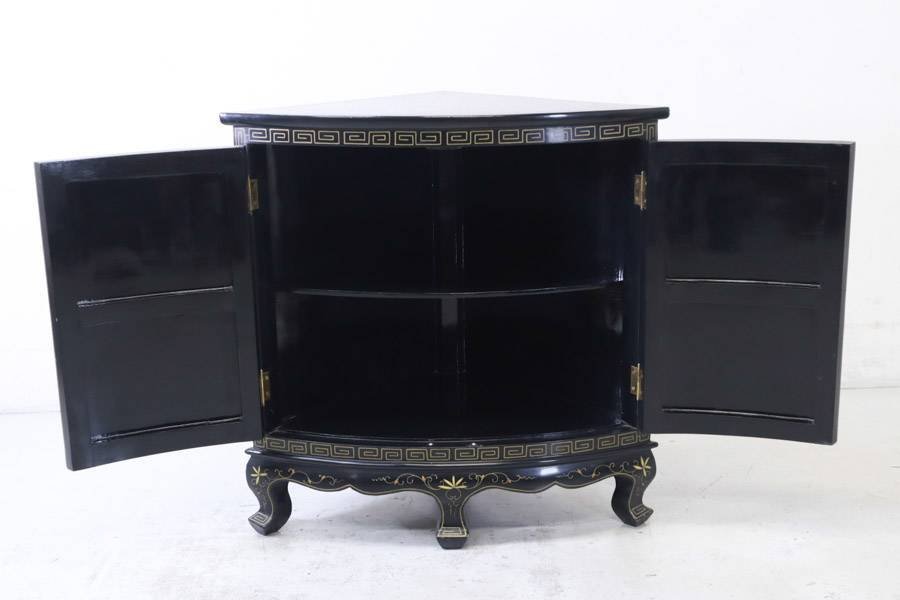 中国家具 キャビネット 花鳥細工 黒塗り 玉石 アンティーク調 - メルカリ