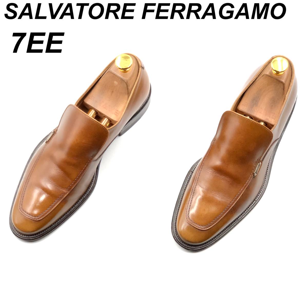 爆買い，人気SALE SALVATORE FERRAGAMO フェラガモ 25m 7EE メンズ レザーシューズ ローファー 茶 ブラウン 革靴 皮靴 ビジネスシューズ(男性用)｜売買されたオークション情報、yahooの商品情報をアーカイブ公開 - オー 靴