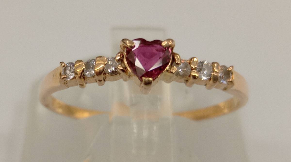 【美品】K18ゴールド ハート型 リング ダイヤモンド 18金 ハート型ダイヤモンド ゴールドリングラボグロウンK18