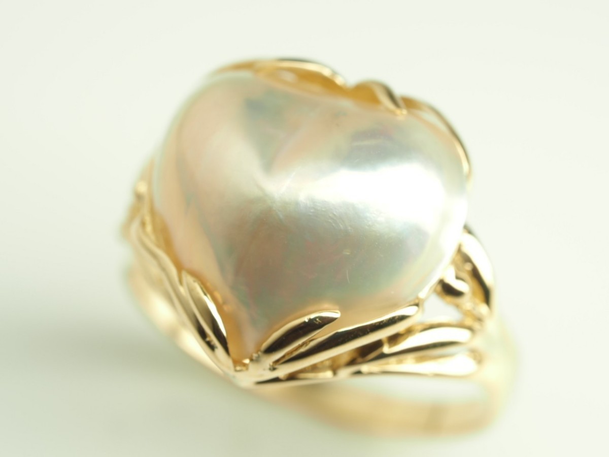 ハート型天然マベパール　リング　K18YG 10号