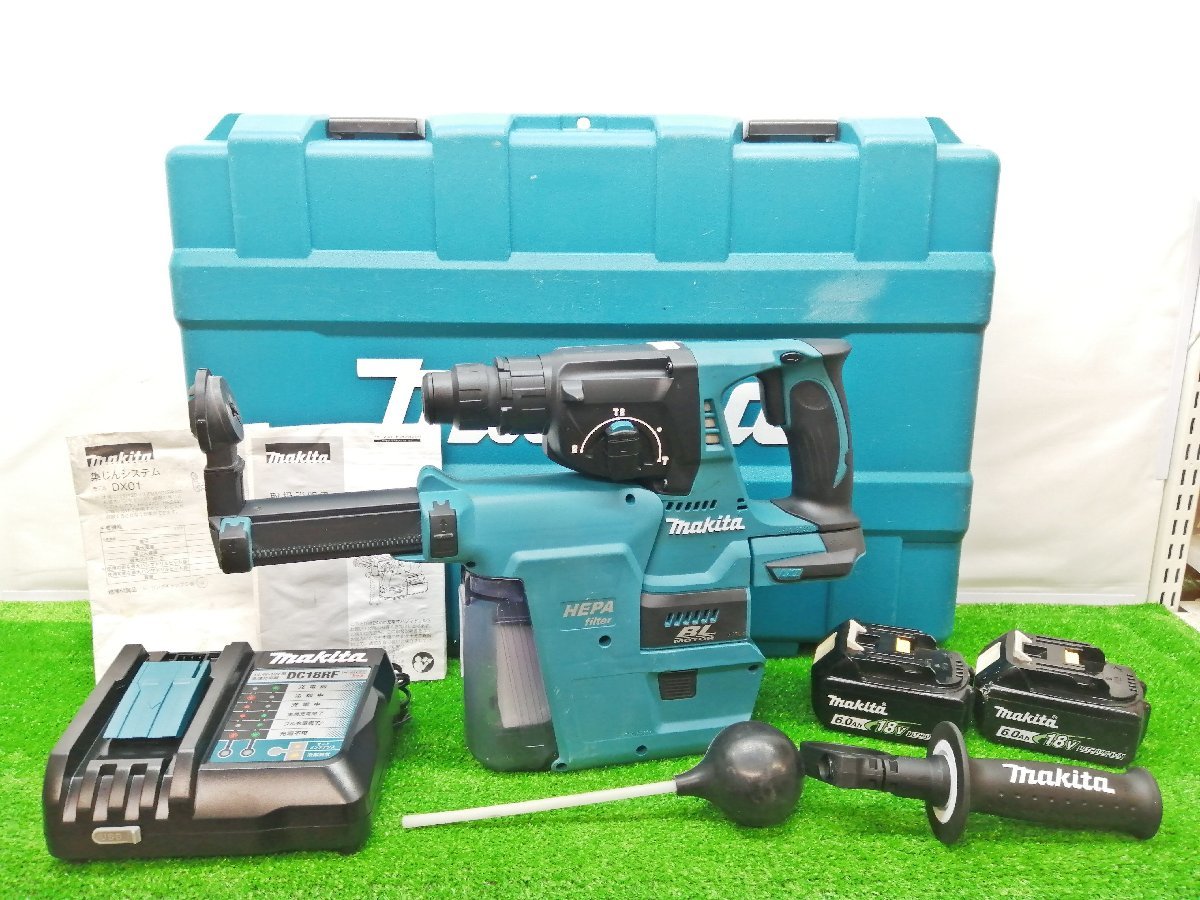 中古品 makita マキタ 24mm 18V 充電式 ハンマドリル 集じんシステム付 6.0Ahバッテリ×2付 HR244DRGXV