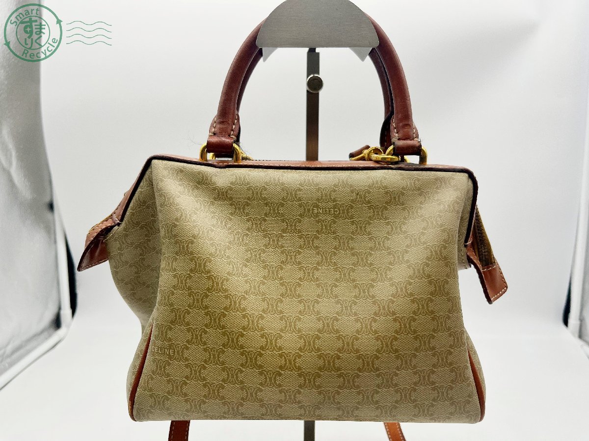 M95 マカダム柄 CELINE⁄セリーヌ 巾着 ショルダーバッグ レザー 茶 