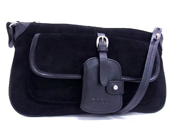 1円 ■極美品■ BALLY バリー スエード×レザー ワンショルダー ショルダーバッグ 肩掛けかばん レディース ブラック系 AN4645
