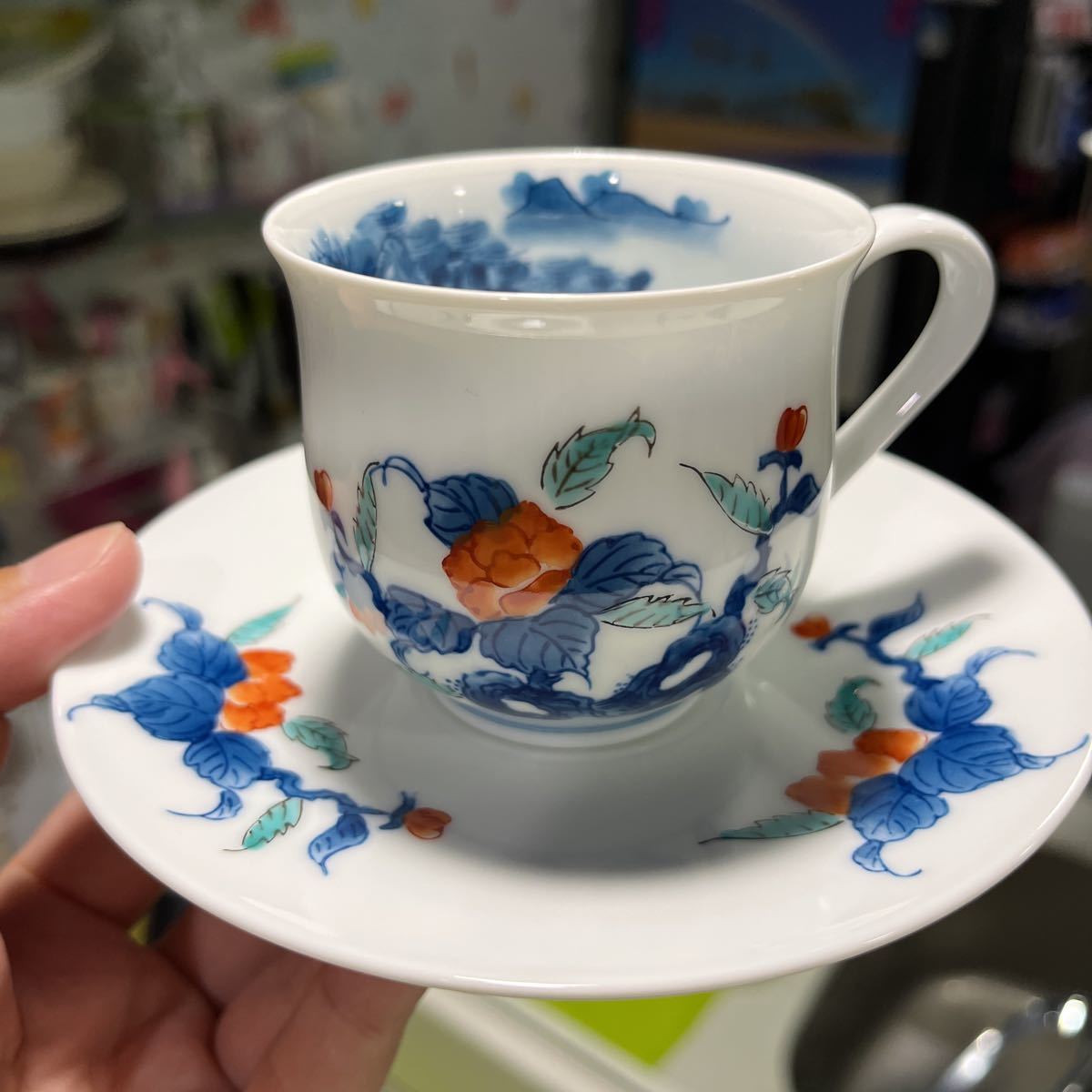 畑萬陶苑　カップ&ソーサー 色絵