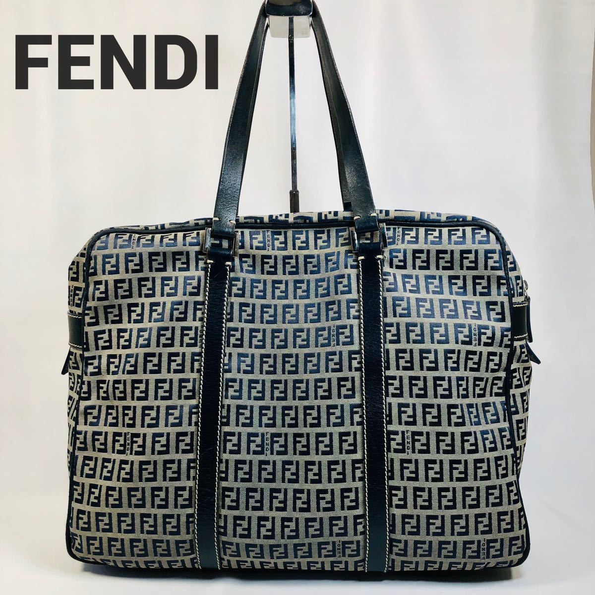フェンディ FENDIボストンバッグ ズッキーノ柄 キャンバス ネイビー