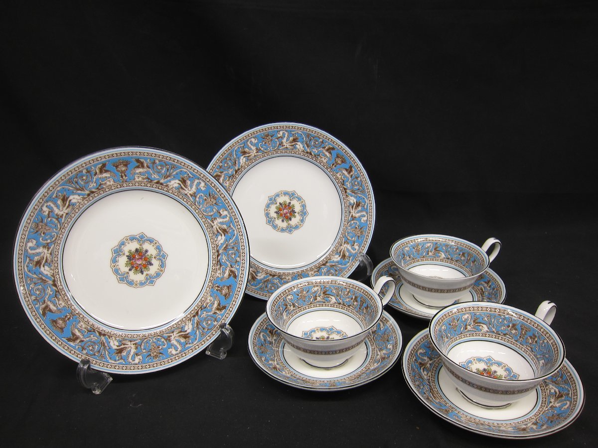 1円～おたからや◆Z0622-22 WEDGWOODウェッジウッド フロレンティーン ターコイズ カップ＆ソーサー×3/プレート20.5cm×2 計5点