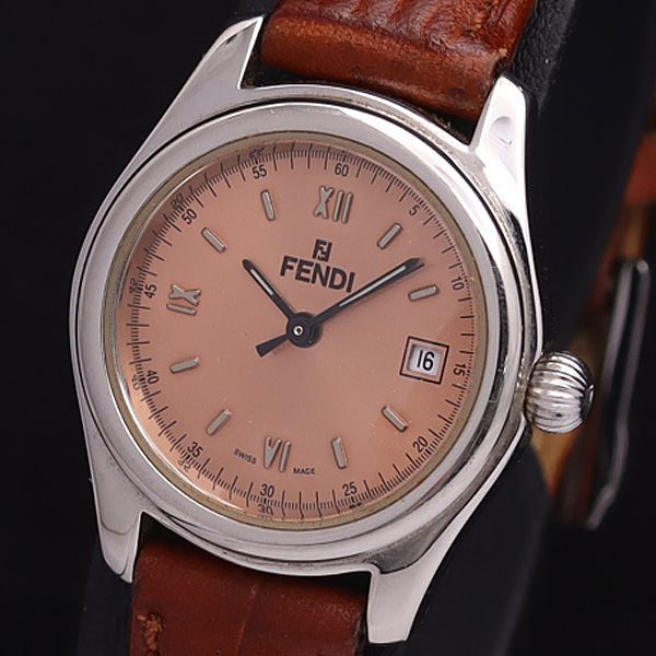 【稼働 箱付】 FENDI フェンディ 腕時計 210L ピンク文字盤 デイト 1円 稼働 良品 フェンディ QZ 210L デイト ラウンド ピンク文字盤