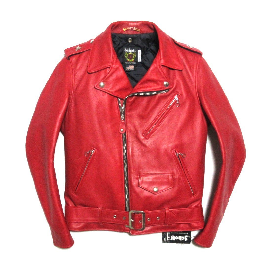 Schott ダブルライダースジャケット レッド 613UST タグ・ハンガー有 未使用に近い 廃版 Schott 613UST/7164 TALL ショット ワンスター