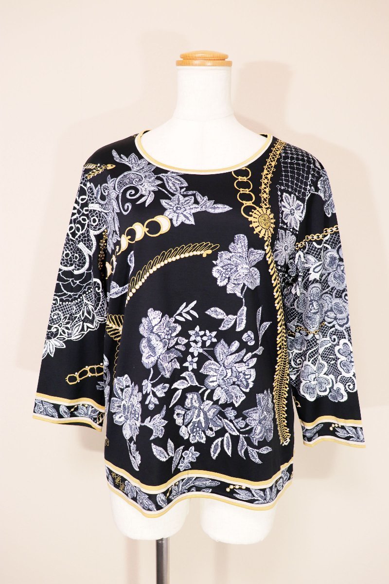 ☆美品☆LEONARDレオナール/コットン花柄プリント7分袖プルオーバー：42/