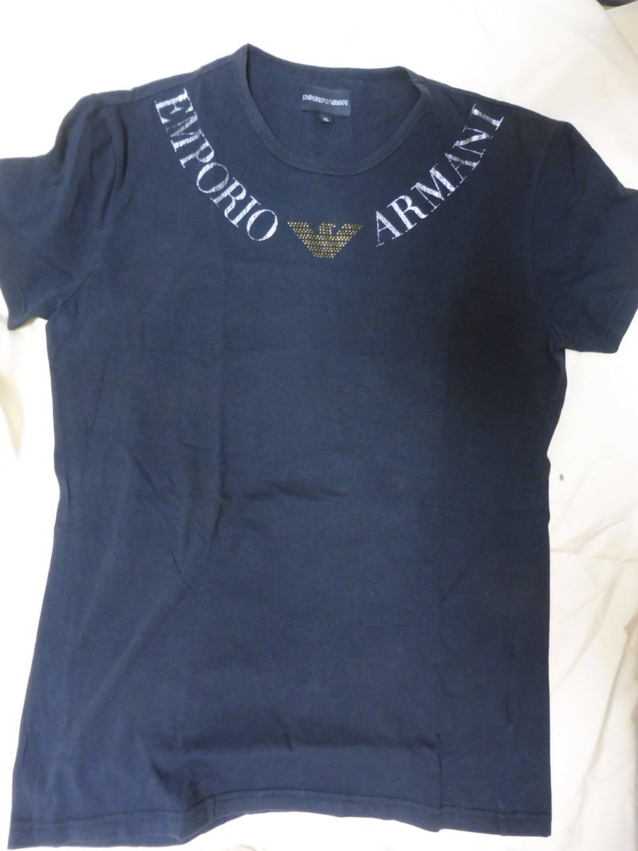 EMPORIO ARMANI エンポリオアルマーニ Tシャツ ブラック ラメ ラインストーン 日本正規品　XL