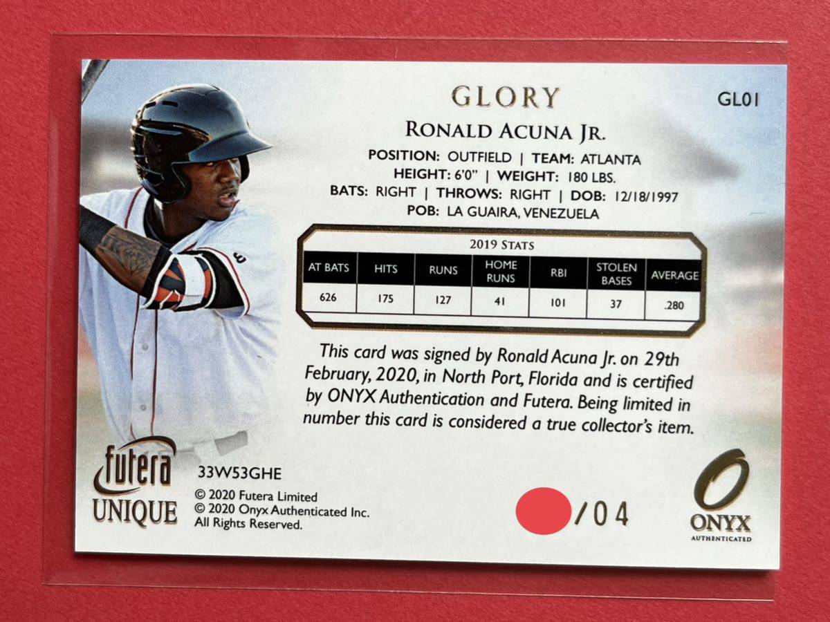 4枚限定/RONALD ACUNA JR. 直筆サインカード /2020 futera UNIQUE