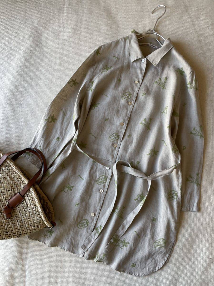 わからずや マドモアゼルノンノン 麻リネン100% 刺繍入りチュニックブラウス L 美