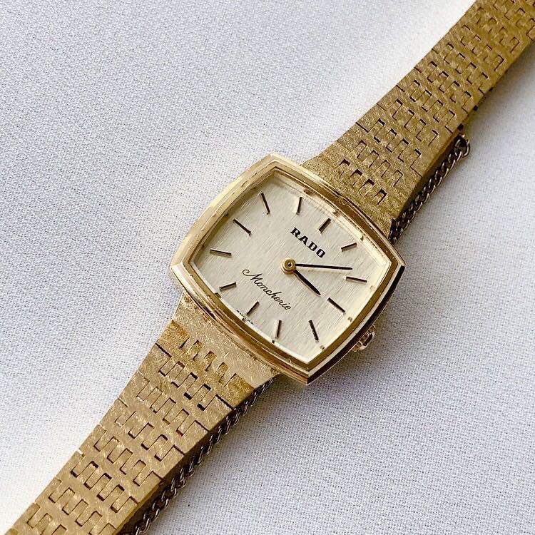 RADO　レディース　手巻き　ゴールド　スクエア　稼働　ヴィンテージ　極小 RADO Moncherie レディース手巻き腕時計 稼動品 2針 ♪ RADO モン