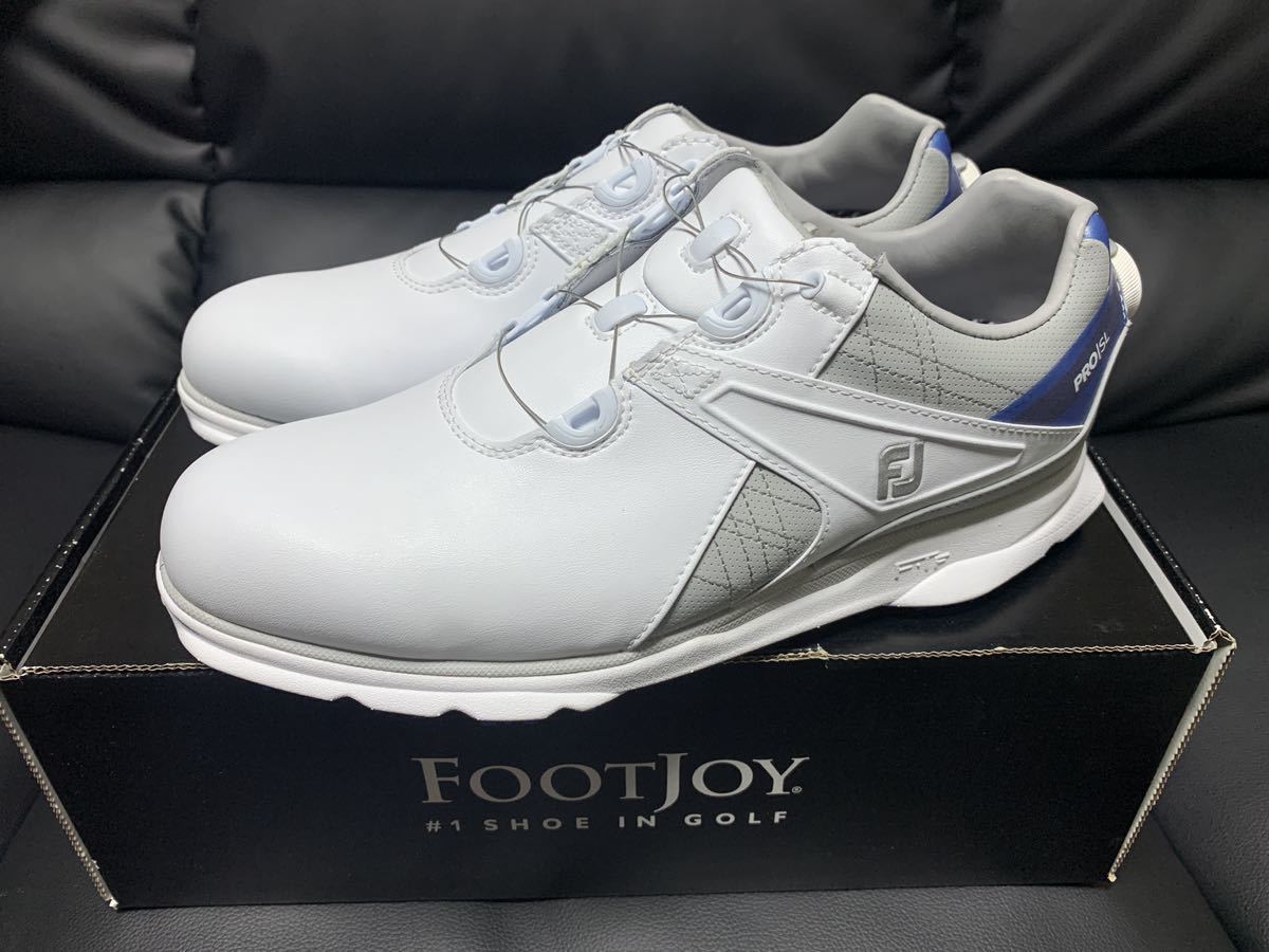 【新品】フットジョイ プロSL 26.5cm W(3E) 53830J ホワイト ブルー FOOTJOY PRO SL ソフトスパイク 【ツアープロ着用モデル】